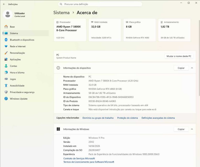 [RESERVADO]Gaming PC Ryzen 7 5800X + RTX4060 8GB + 32GB RAM + SSD 1TB + HDD 1Tb + Win 11 Pro