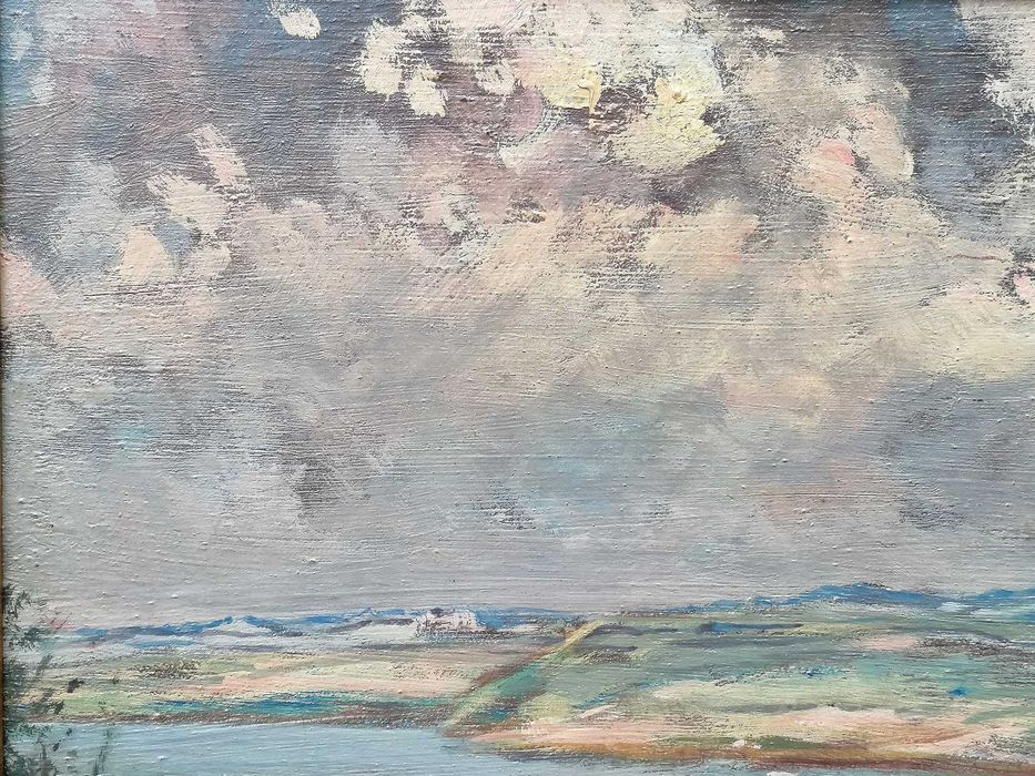 Nastrojowy pejzaż, niemieckie malarstwo, Gubin, pocz. XX w.