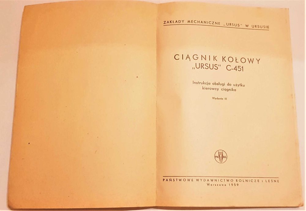Ursus C-451 Instrukcja obsługi ciągnika z 1959 roku