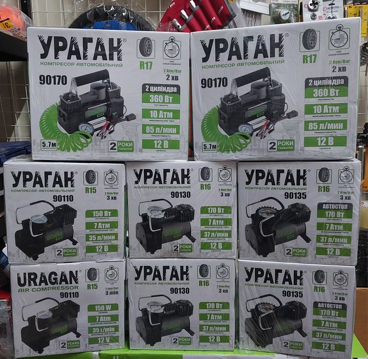 Автомобільний компресор ураган 90110, 90130, 90135, 90170