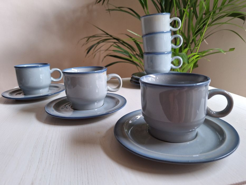 Serwis kawa herbata prl niebieski na 6 osob unikat porcelana