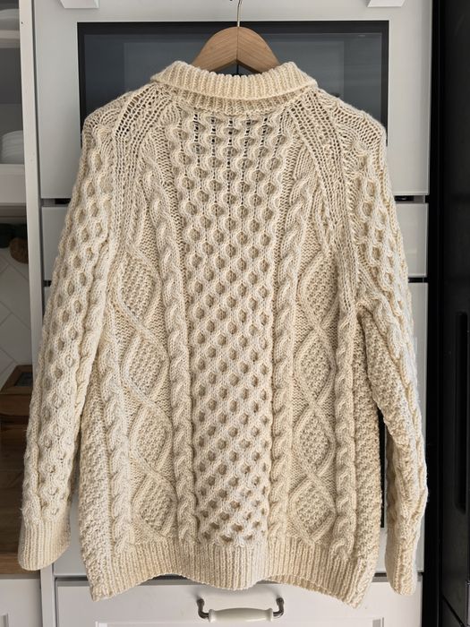 Kardigan wełniany damski handmade dziergany warkocz