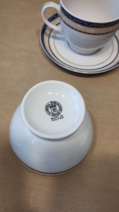 Zestaw serwis kawowy fabryka porcelany Książ szafirowo złoto beżowy