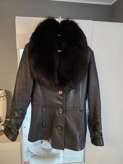 Kurtka skórzana z lisem naturalnym