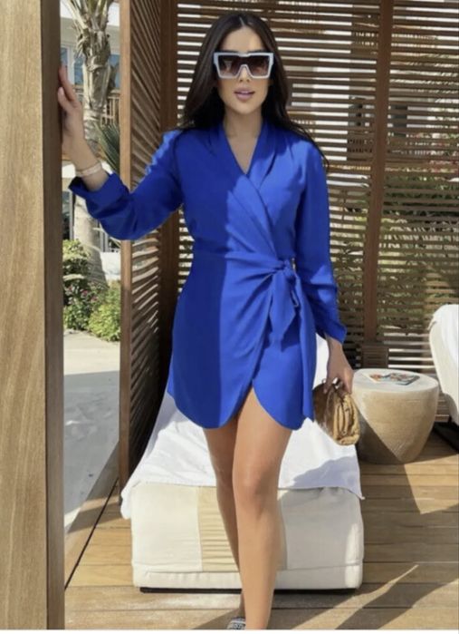 Сукня піджак блейзер жакет Zara синій плаття синє з поясом