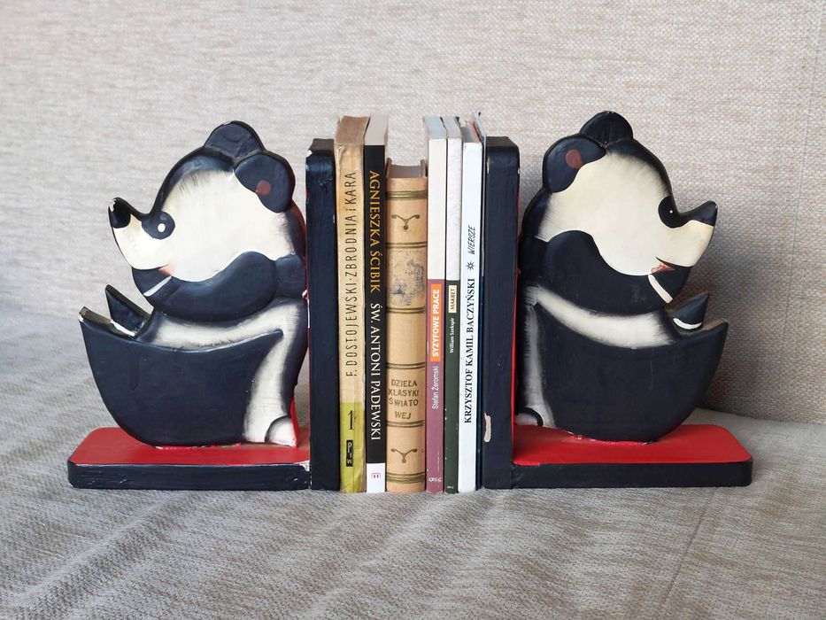 Miś panda Podpórka podpórki drewniane do książek Panda kpl vintage