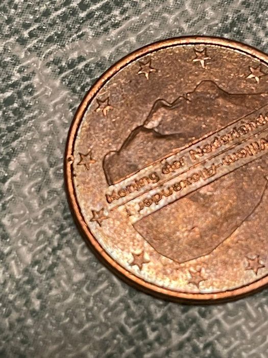 Moeda rara de 5 cêntimos Euro Países Baixos 2014 com erro de cunhagem