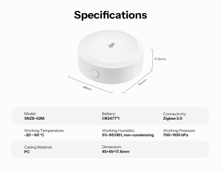 Sonoff SNZB-02P/02M беспроводной ZigBee-датчик температуры и влажности