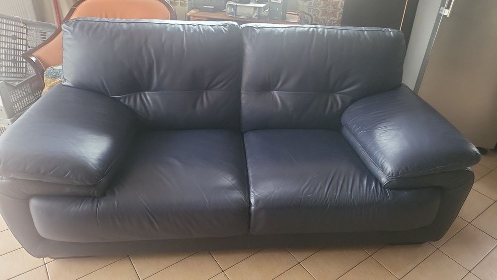 Sofá azul e pele