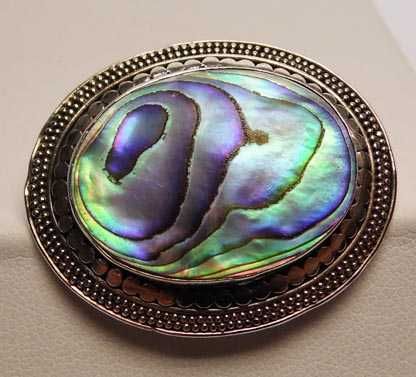 DEVINE ZURICH Srebrna broszka masa perłowa VINTAGE