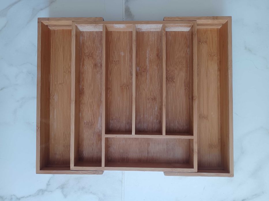 Porta talheres tabuleiro em bambu