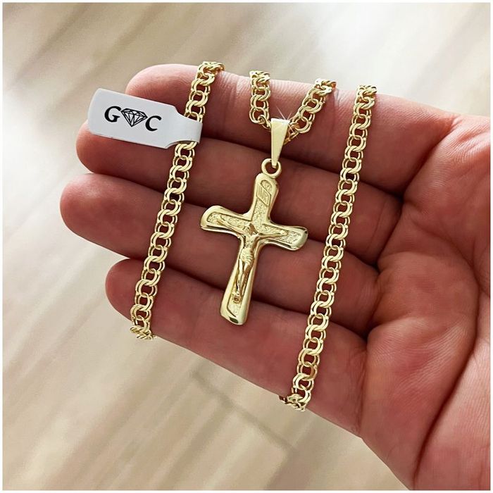 Elegancki Męski Złoty Łańcuszek Garibaldi 50cm/4,5mm + Krzyżyk Srebro