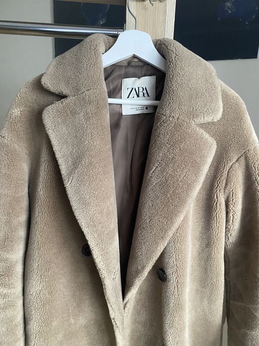 Płaszcz brązowy zara futro baranek kożuch XS