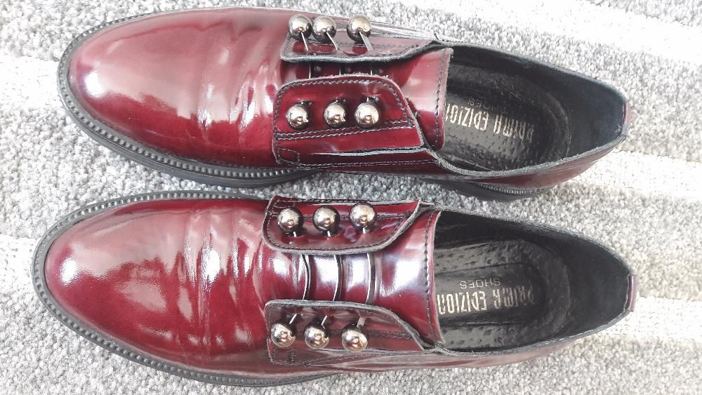 skórzane buty /półbuty bordowe