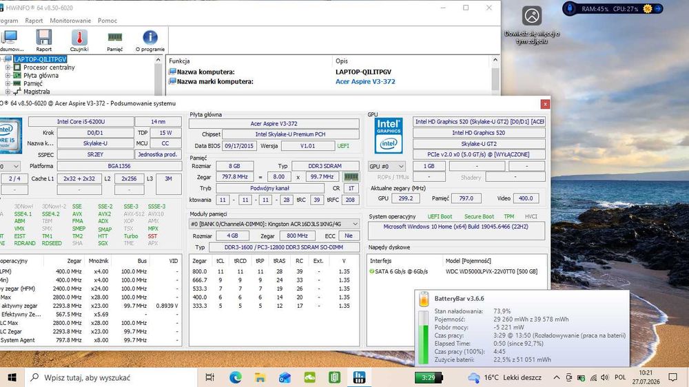 Acer V13 V3-372 13,3"/ i5-6200U/ HDD 512GB/ 8 GB RAM/ Intel HD520