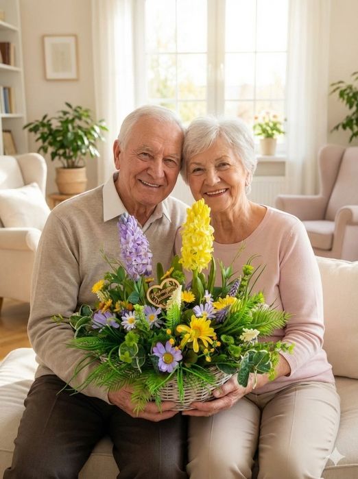 Kompozycja wiosenna prezent Dzień Babci i Dziadka Wiosenne Wspomnienie