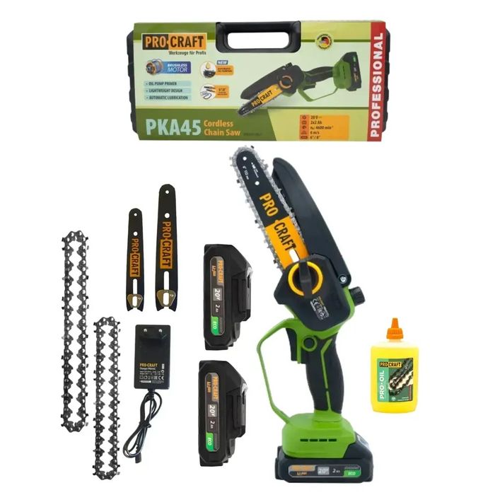 Акумуляторна пила Procraft PKA45 1 акб, 2 шини 2 ланц