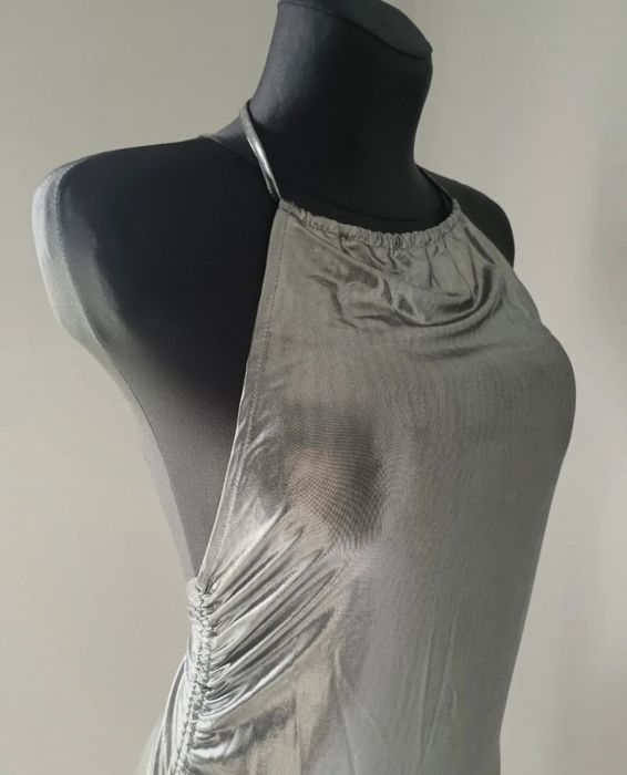 Sukienka długa srebna wieczorowa elegancka Vintage boho romantic Basic