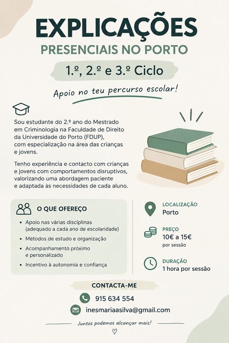 Explicações para 1°, 2° e 3° ciclo no Porto