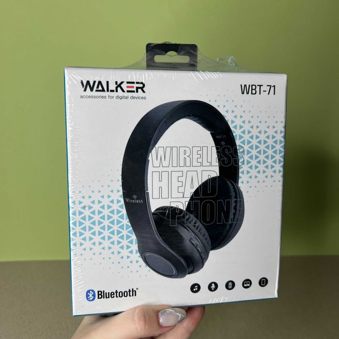 Великі накладні блютуз наушники Walker WBT-71 black 6 год музики