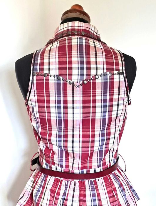 Drapowana sukienka z ćwiekami coquette M 36 krata 100% cotton