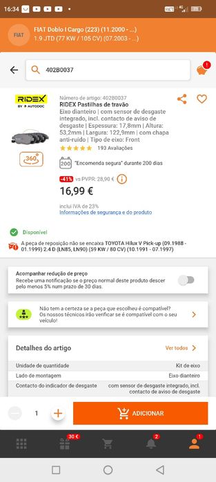 Pastilhas de travão Fiat Doblo