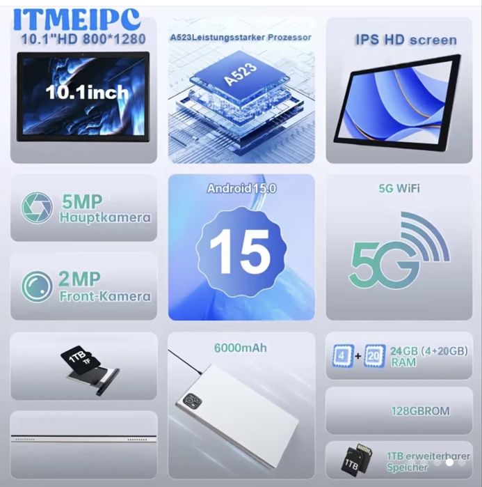 ITMEIPC Android15 128Gb Планшет 10ʼ1