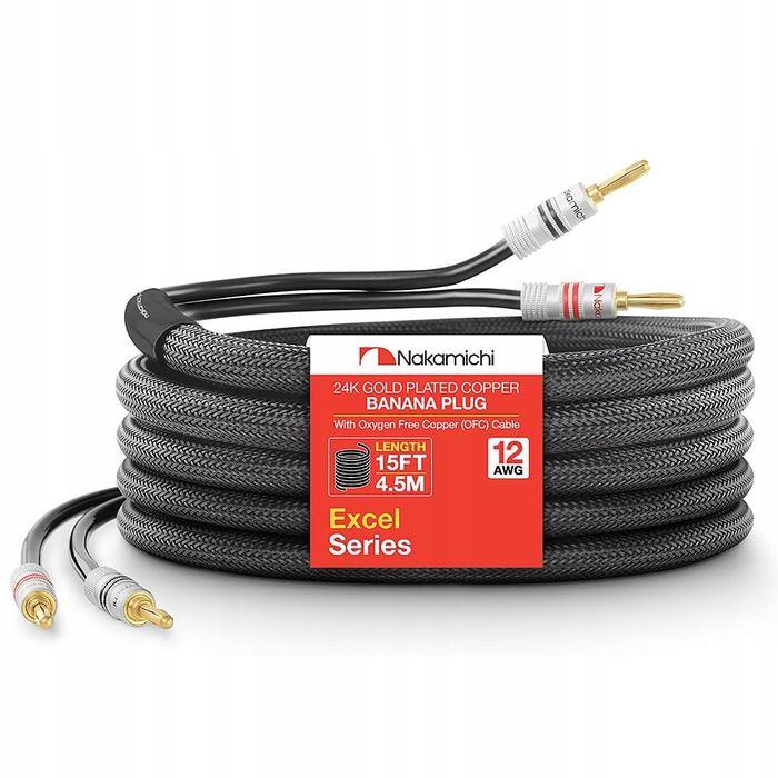nakamichi wtyczka bananowa przewód kabla głośnikowego długość 4.5 m 12awg