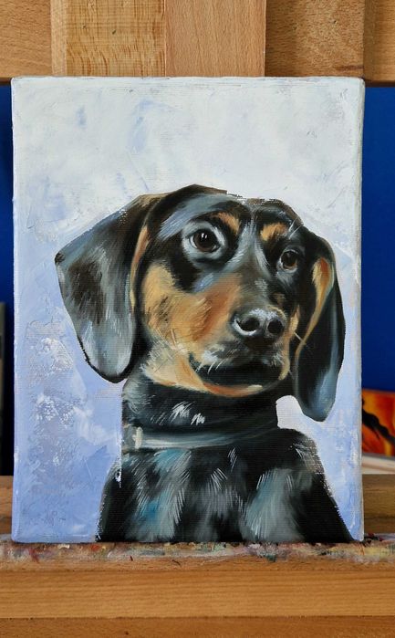 Obraz olejny portret Gończy polski, 18x24cm