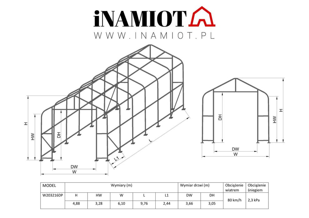Hala namiotowa łukowa 6x10x5x3 magazyn konstrukcja ocynkowana.