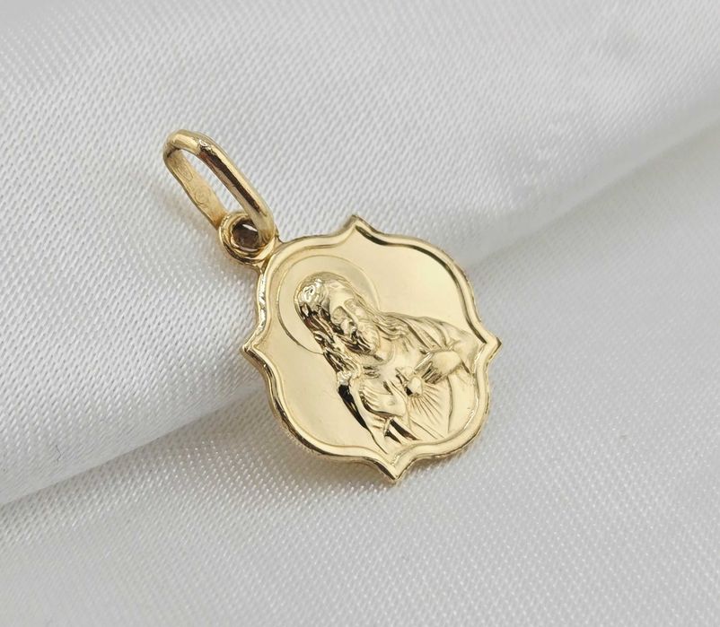 Złota zawieszka MEDALIK MATKA BOSKA JEZUS 1,15g PR.585 14K dł. 2cm