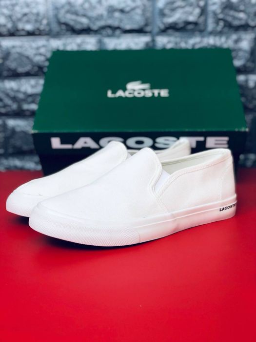 Мокасины мужские Lacoste/белые слипоны лакоста/макасы на лето мужские