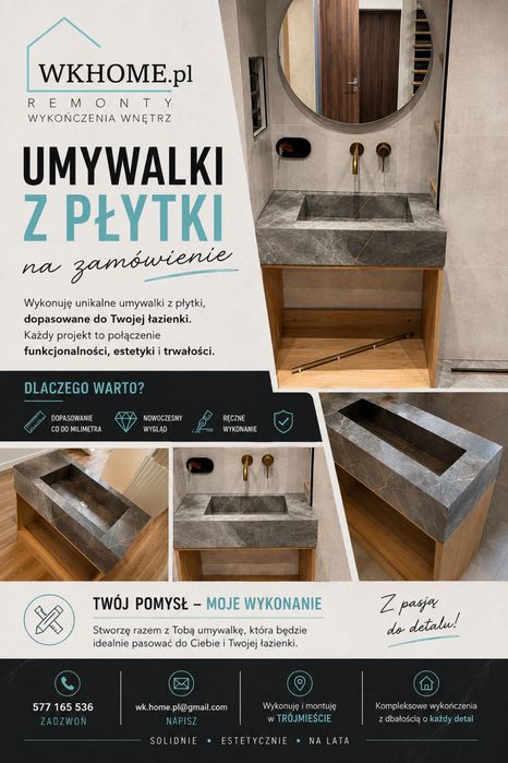 Umywalki z gresu na wymiar – wykonanie i montaż | Gdynia | Trójmiasto