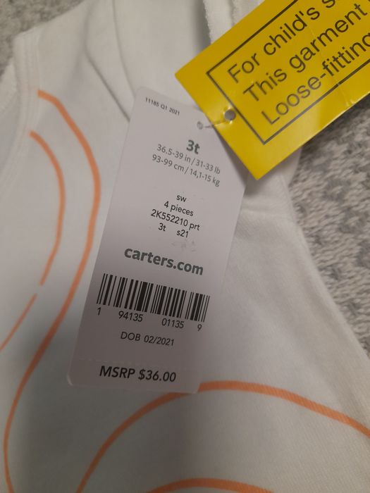 Нова піжамка carter's, 3-4 роки, унісекс
