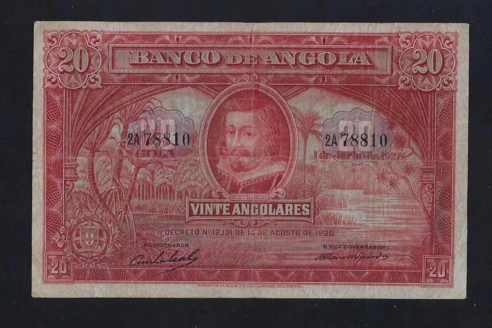 NOTA Portugal Angola 20 Angolares 1927 P-72 VF  RARE