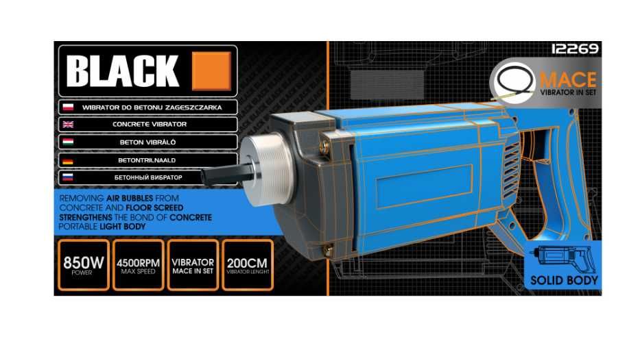 Wibrator Do Betonu Black 800W Bulawa 200cm Hartowany Wal Zagęszczarka