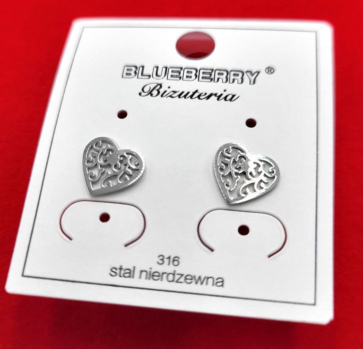 Kolczyki BLUEBERRY serce ażur srebrne