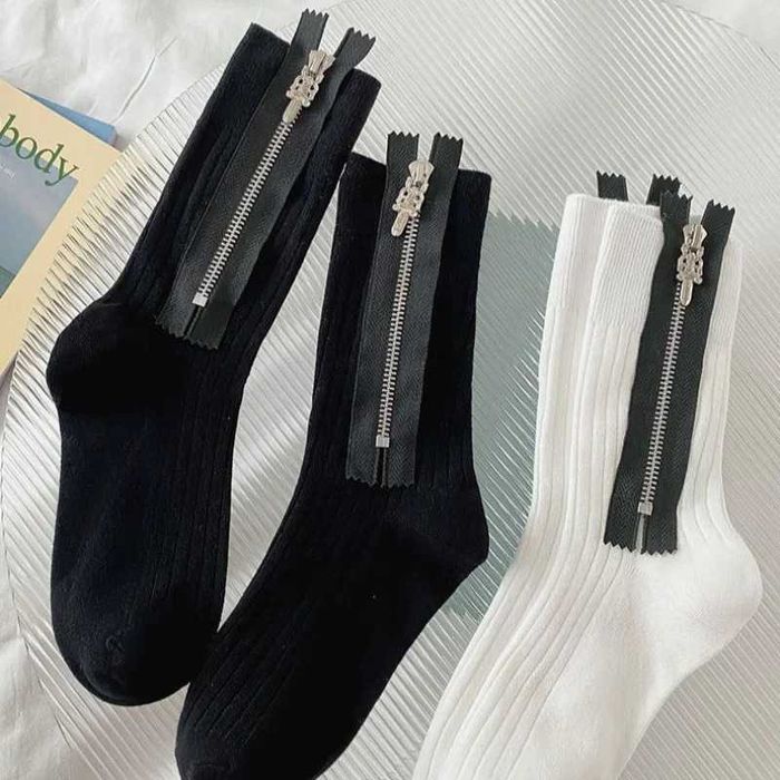 Носки с металлической застежкой. Metal Zipper Socks Black White