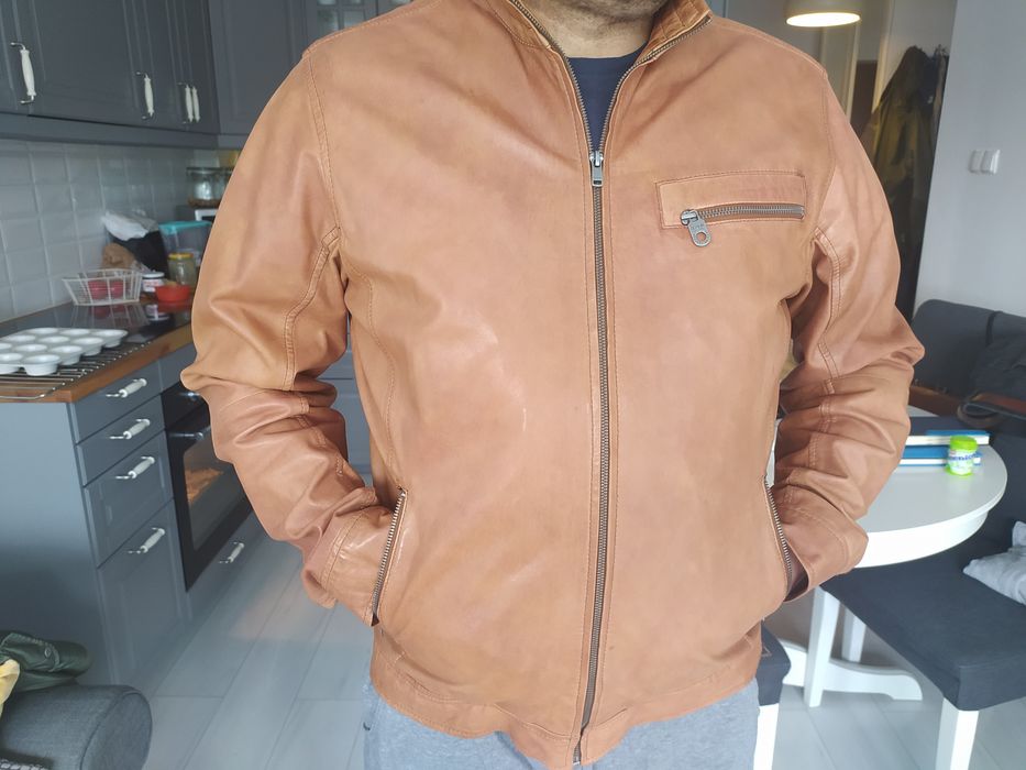 Skórzana kurtka OCHNIK brązowa / naturalna skóra / r. XL / Tuchola