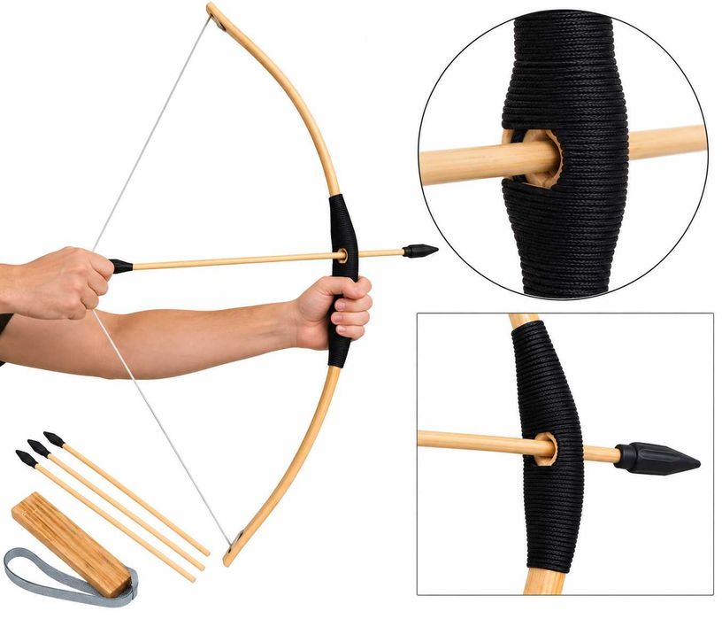 Drewniany Łuk 70 cm dla Dzieci + 3 Strzały + Kołczan