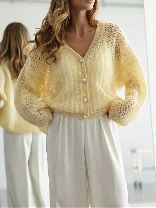 Вишуканий кардиган Рожевий Блакитний Жовтий Молочний Білий