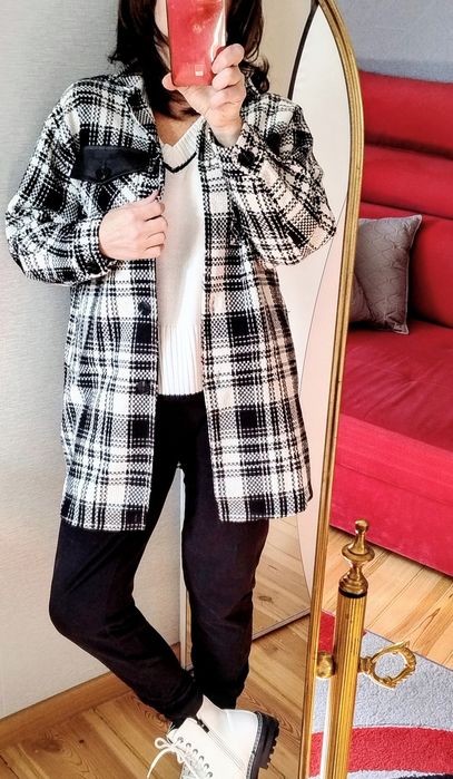 Kurka koszulowa oversize, bluza w kratę, żakiet na wiosnę