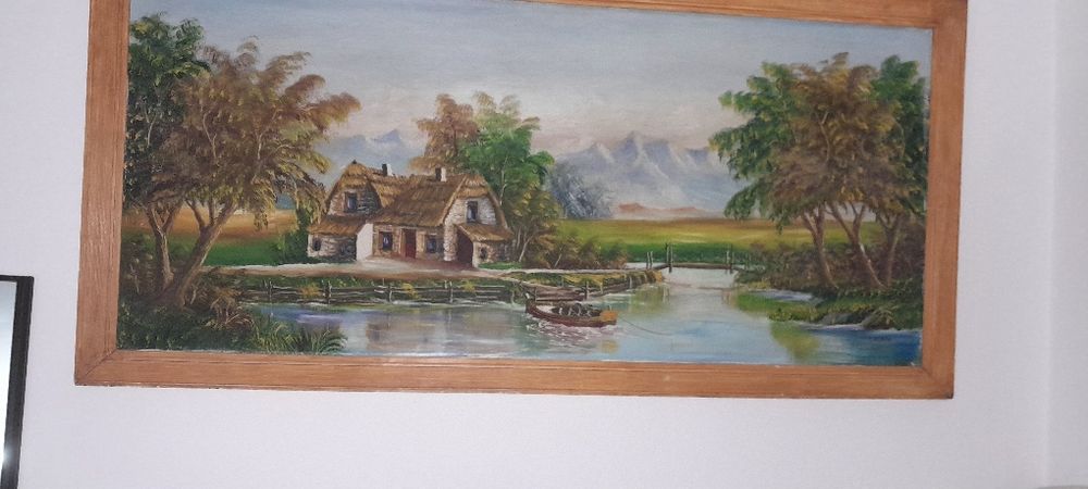Painting of a Cabin by the River