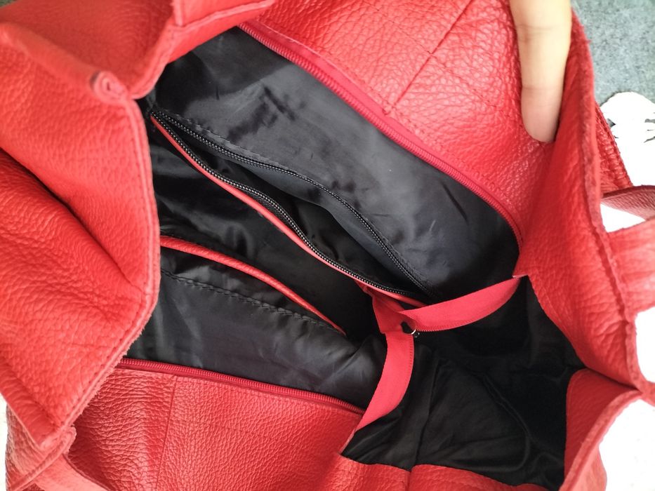 Duża torba shopper ze skóry naturalnej czerwonej z brylokiem Pinterest