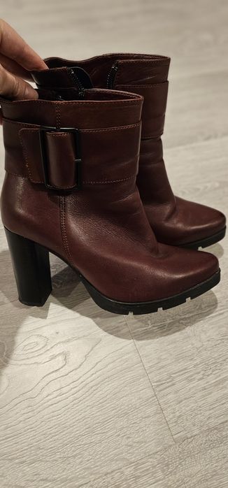 Botki słupek,sztyblety, krótkie kozaki r.36 skórzane bordowe