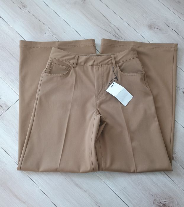 ZARA Woman komplet set zestaw garnitur kamizelka  spodnie wiskoza old money beżowy oliwkowy Nowy S 36