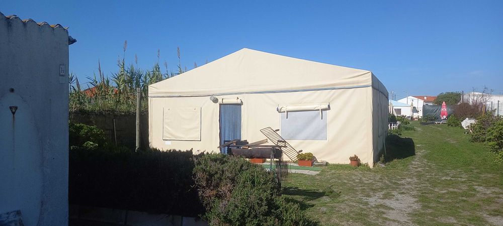 Cobertura exterior para campismo lona m2 e tubo galvanizado 7×9 m