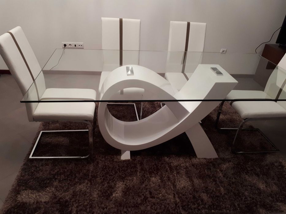 Base de mesa branca Alfa – ideal para tampo de vidro 1x2m