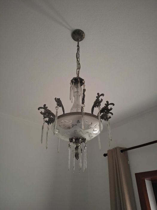 Lustre/ Candeeiro de Teto Vintage em vidro fosco trabalhado