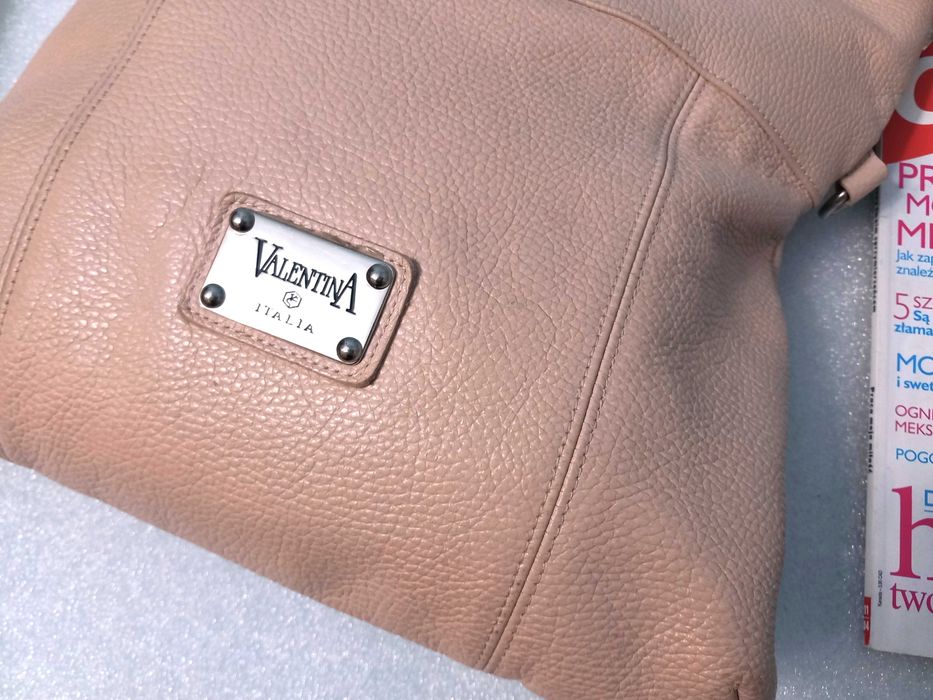 Torebka skórzana VALENTINA ITALIA skóra kremowa pojemna
